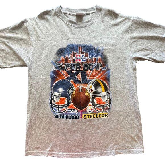 Vtg 2006 Super Bowl XL T-Shirt XL Seahawks Steelers Pittsburgh Seattle NFL - Picture 1 of 7